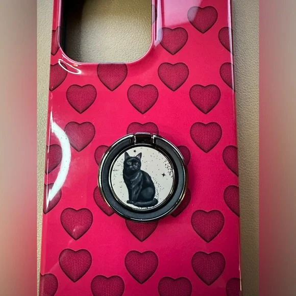 BURGA iPhone 14 Pro Max Heart Case with attached Black Cat Ring - Picture 2 of 15